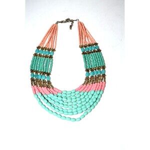 Vtg Ethnic Tribal Beaded Necklace Choker graduated‎ beads multicolor